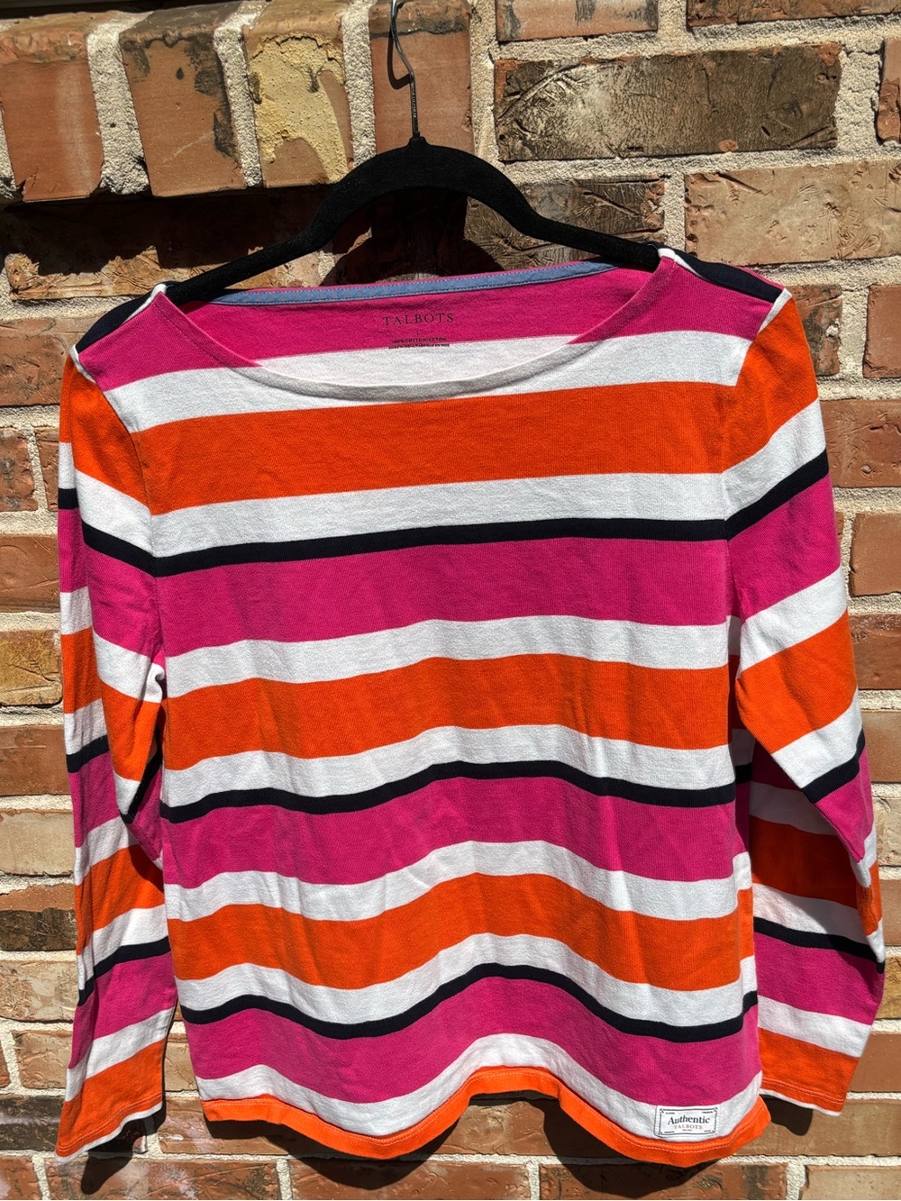 Talbots Striped 100% Cotton Colorful Boatneck Shirt. Woman’s Size L
